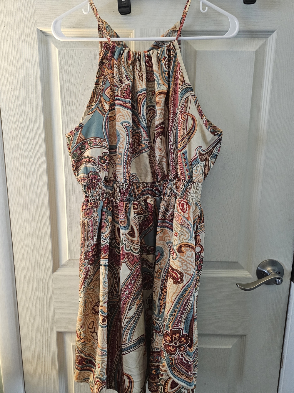 SHEIN Paisley Halter Sundress in Cream, Blue, Brown